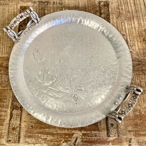 Vintage Rodney Kent Hammered Aluminum Round 14" Serving Tray # 409
